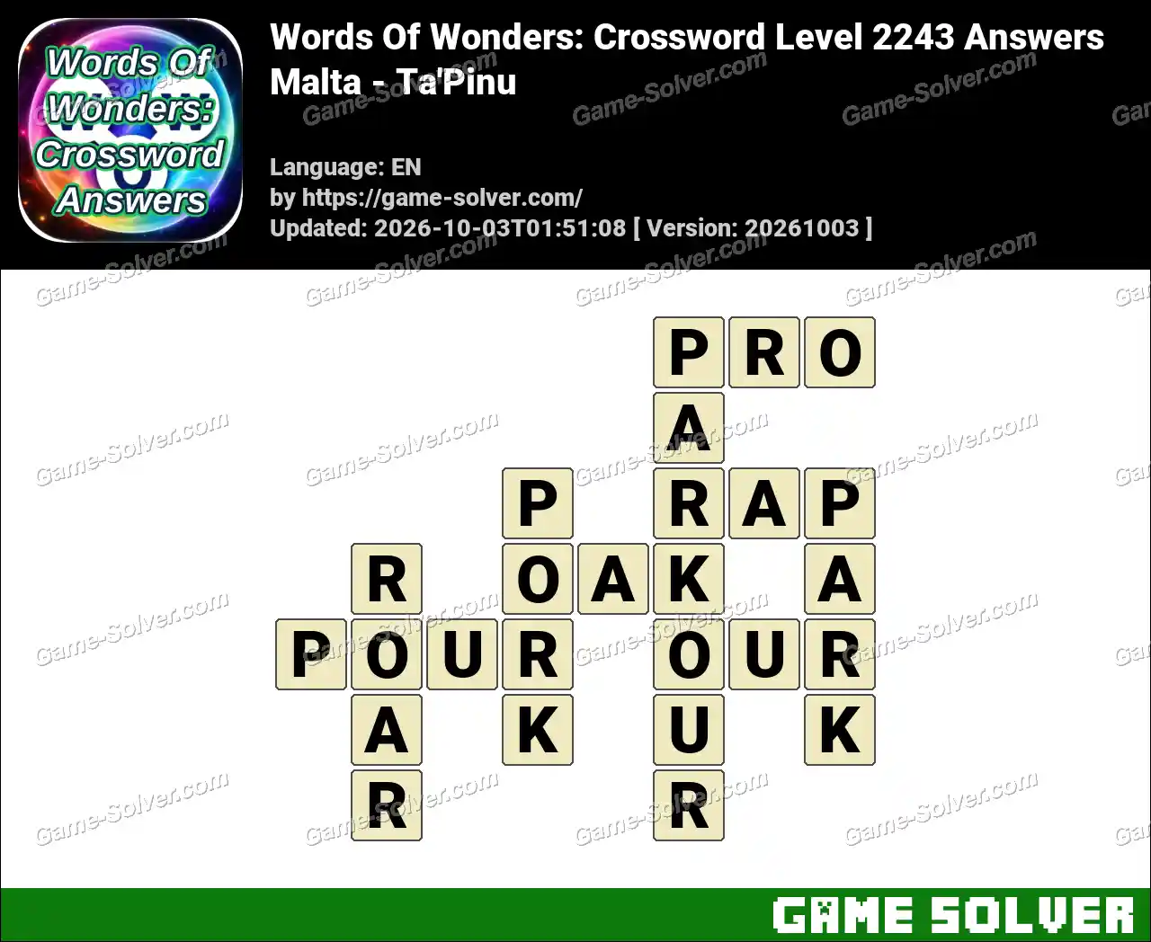 Words Of Wonders: Crossword Level 2243 Answers – Malta – Ta’Pinu